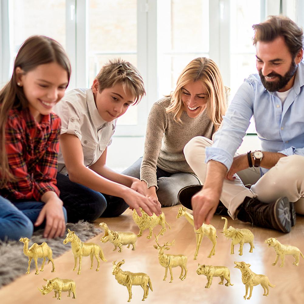 8pcs Wild Animal Doll Children Toy Lion Giraffe Golden Plastic Animal Model Home Decoration