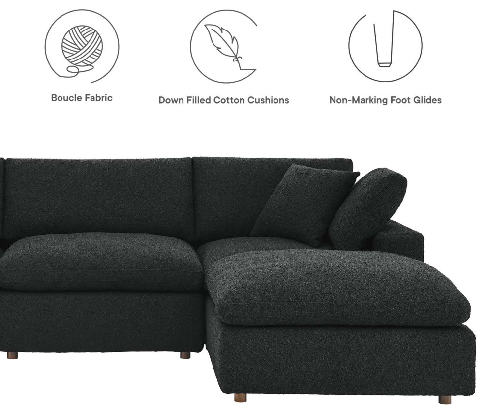 Commix Down Filled Overstuffed Boucle Fabric 4 Piece Sectional Sofa  Black   Transitional   Sectional Sofas   by First of a Kind USA Inc  Houzz