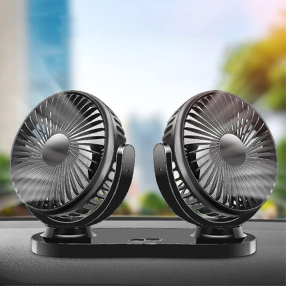 Car Fan， Quiet Usb Fan， 12v Double Head Fan， Mini Fan， 360 Rotation With 3 Speeds