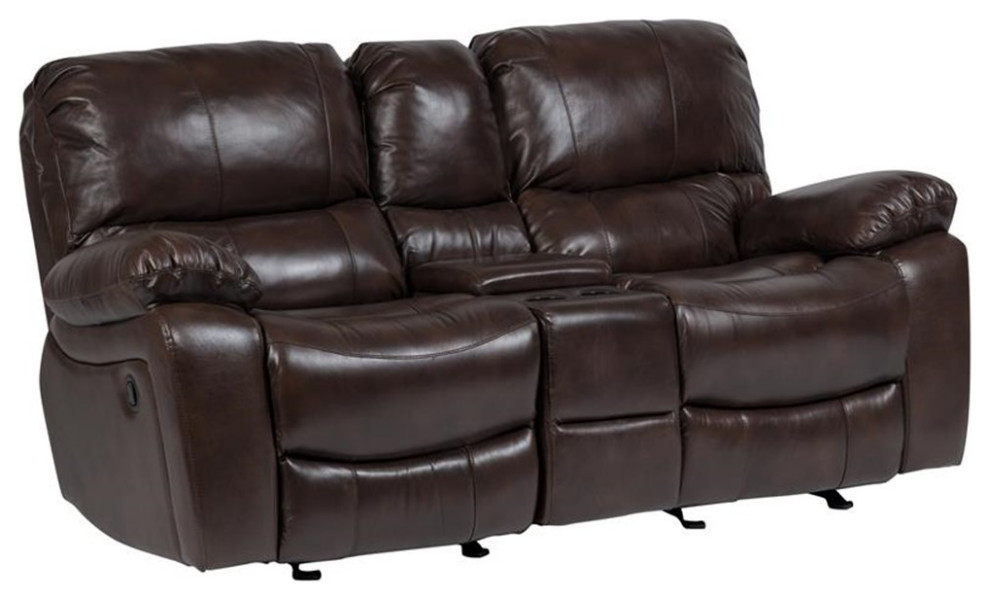 Ramsey Leather Look Console Reclining Loveseat   Contemporary   Loveseats   by Homesquare  Houzz