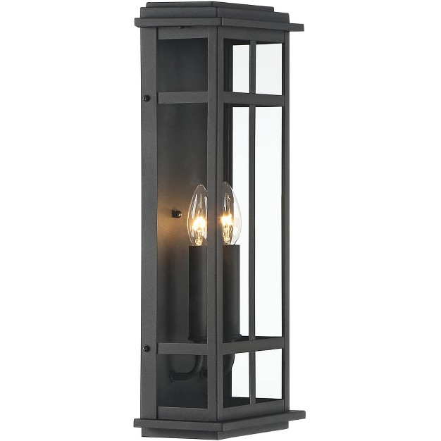 High Farmhouse Rustic Rectangular Outdoor Wall Light Fixture Mount Porch House Exterior 2 light Black Clear Glass Shade