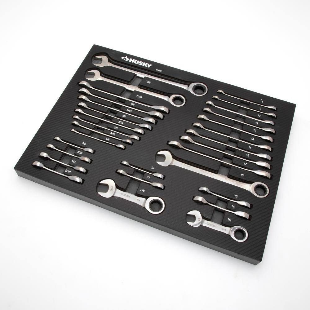 Husky SAE and Metric Ratcheting Wrench Set in EVA Tray (30-Piece) HRW30PCEVA