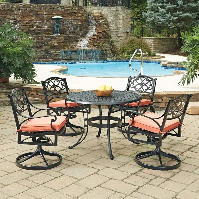 Sanibel 42 Black 5 Piece Outdoor Dining Set with Swivel Chairs