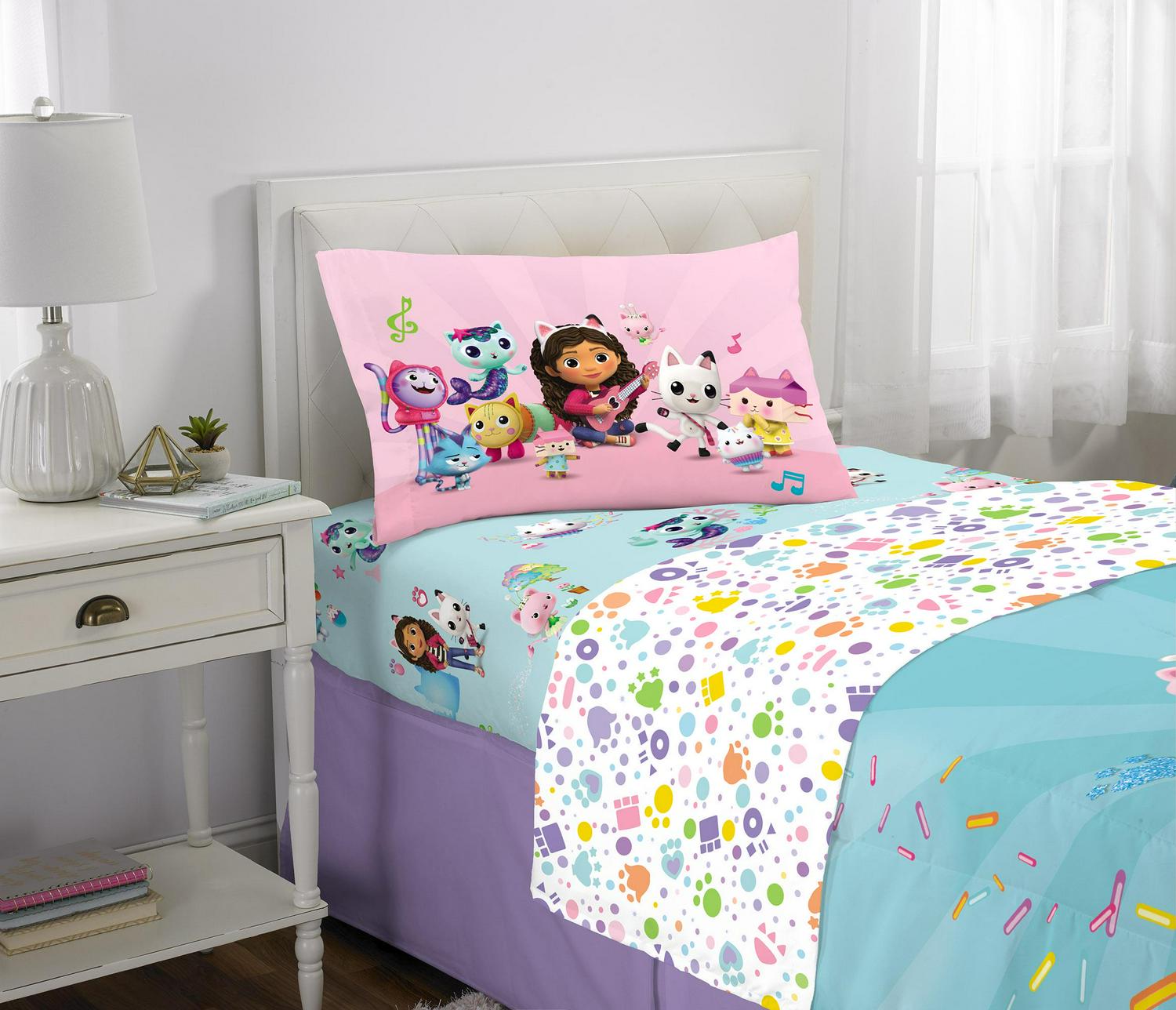 Gabby8217s Dollhouse Kids Twin Full Bed in a Bag Comforter and Sheets Pink and Blue DreamWorks  Crowdfused