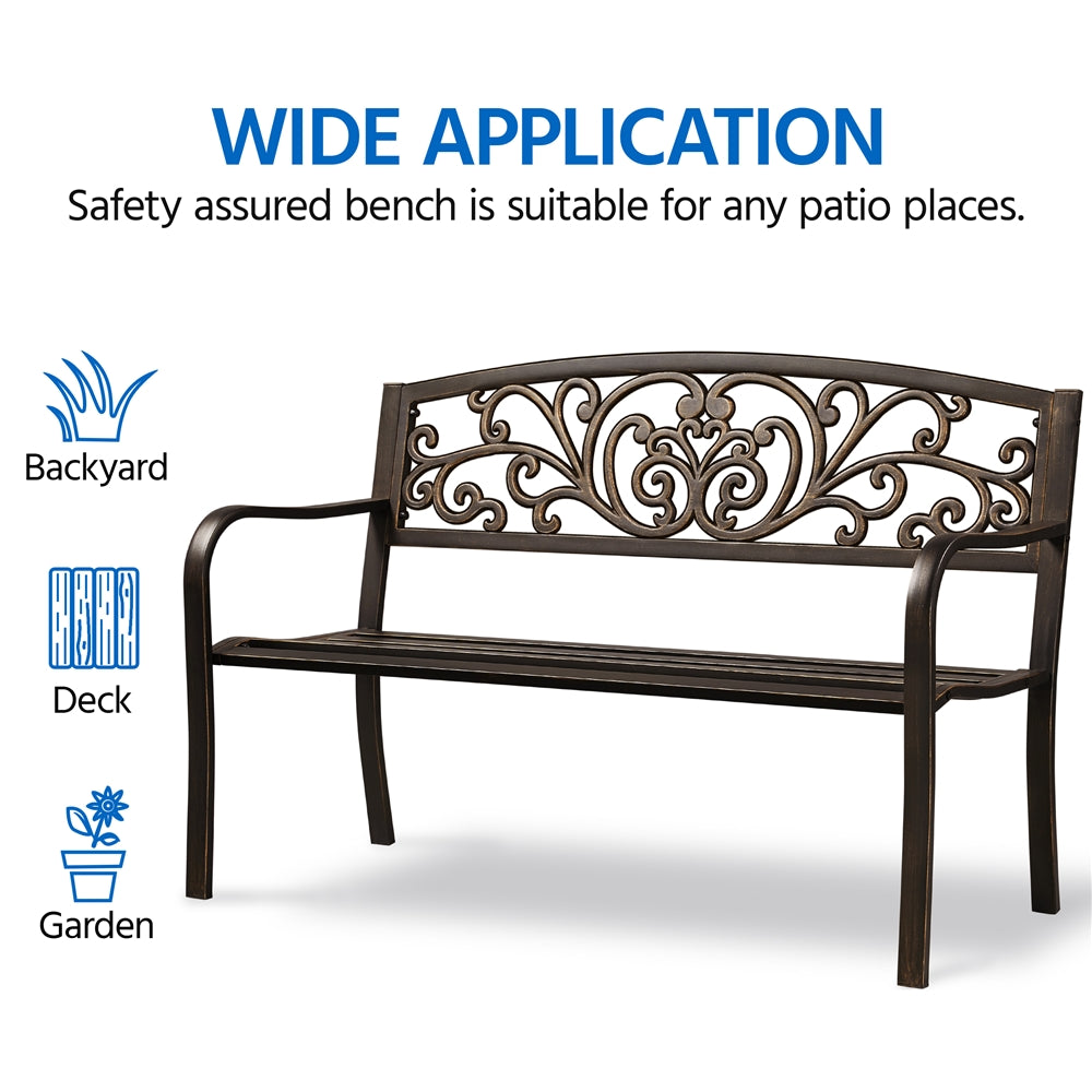 Topeakmart Outdoor Durable Iron, Metal Garden Bench - Bronze