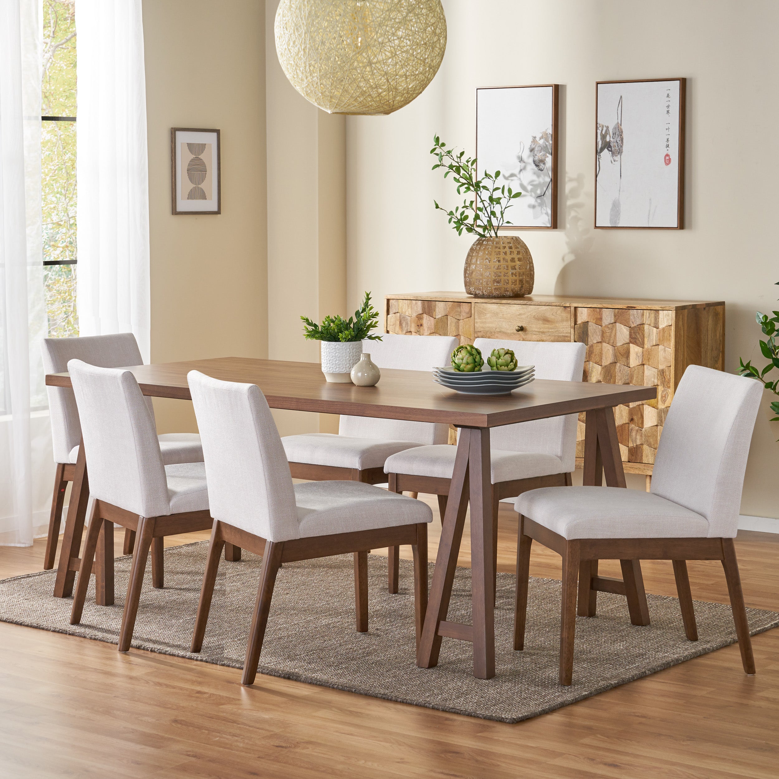 Elsinore Mid-Century Modern 7 Piece Dining Set