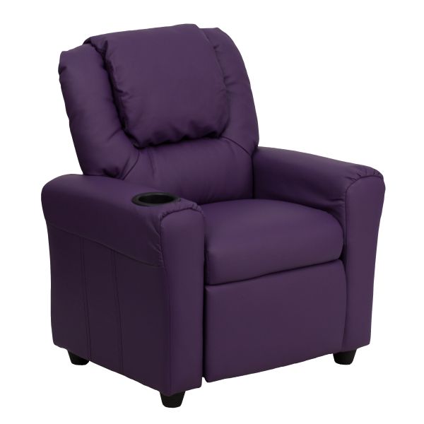 Vana Contemporary Purple Vinyl Kids Recliner with Cup Holder and Headrest