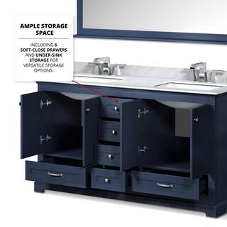 Lexora Dukes 60 in. W x 22 in. D Navy Blue Double Bath Vanity and Carrara Marble Top LD342260DEDS000