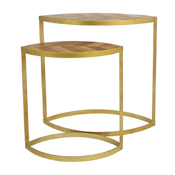 AandB Home Iron Leaf Side Tables - Set of 2 - Gold/Brown