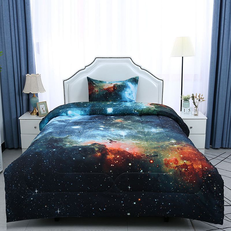 2Pcs Galaxies Blue Comforter Set All-season Down Quilted Duvet