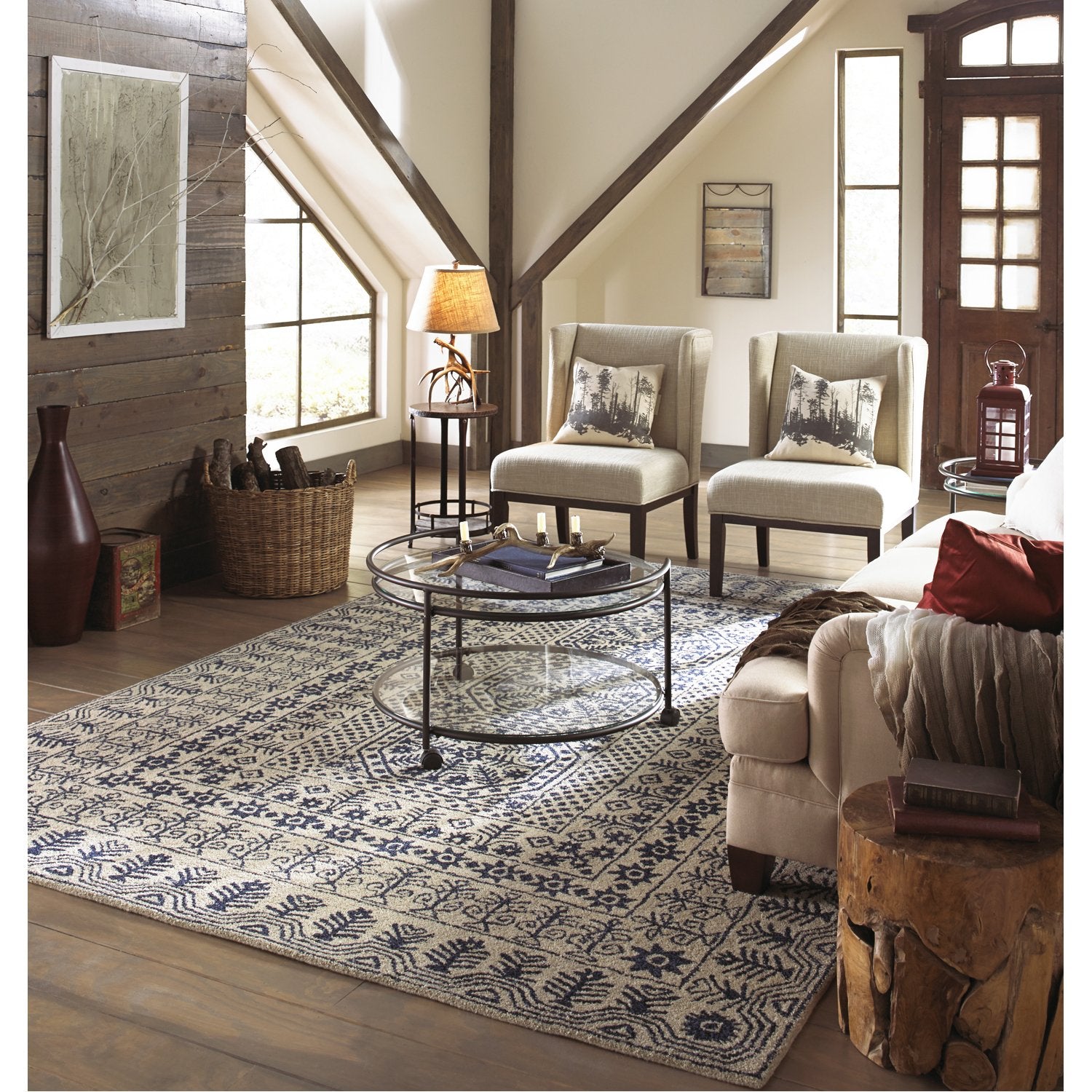 Smithsonian Collection New Zealand Wool Area Rug in Dark Slate Blue and Ivory design by Smithsonian