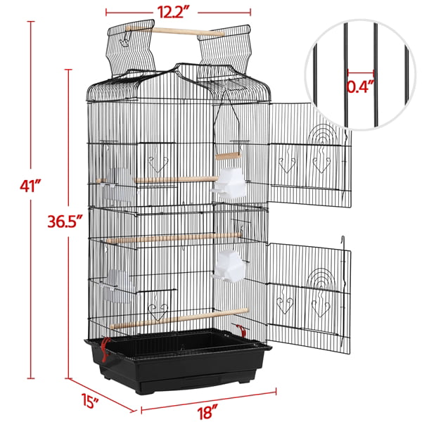 Topeakmart 41'' H Open Top Metal Bird Cage with Four Feeders， Black