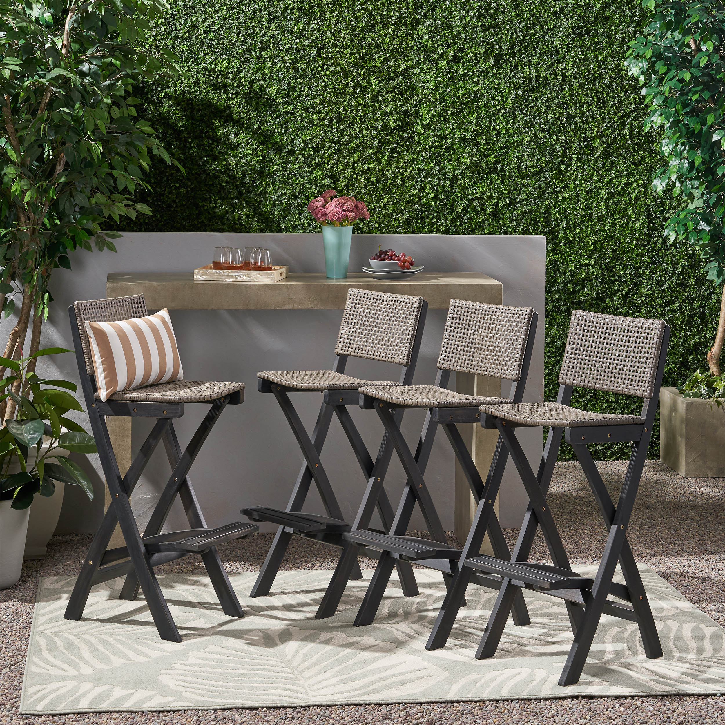 Elizabeth Outdoor Folding Acacia Wood Barstools (Set of 4)