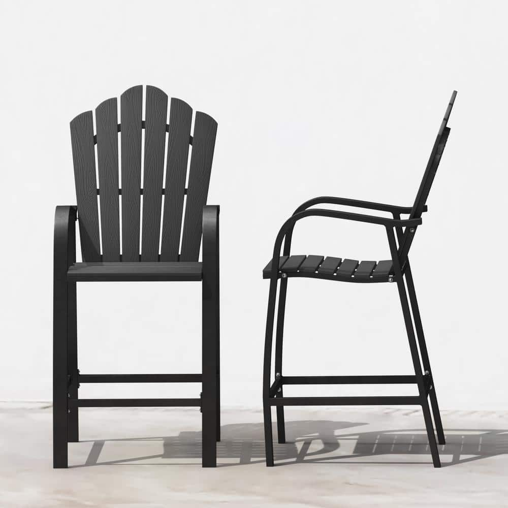 LUE BONA Black Aluminum Frame Outdoor Bar Stools Bar Height Adirondack Chairs (2-Pack) 2LB22PC0002-200