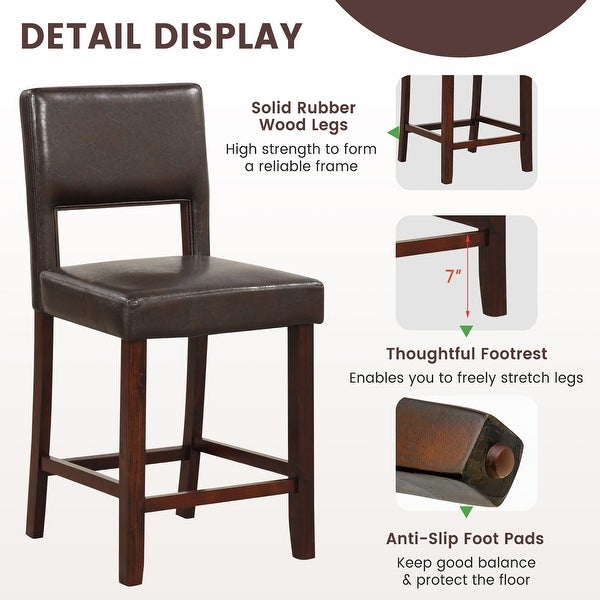 Gymax 4-Piece Linen Fabric/PVC Leather Counter Height Bar Stool Set w/