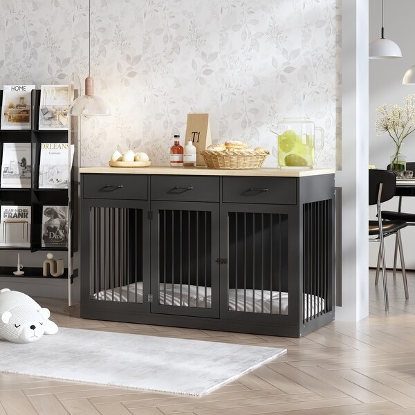 Modern Large Dog Crate with Storage Drawers