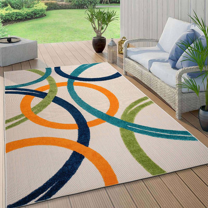 World Rug Gallery Contemporary Circles Indoor Outdoor Rug