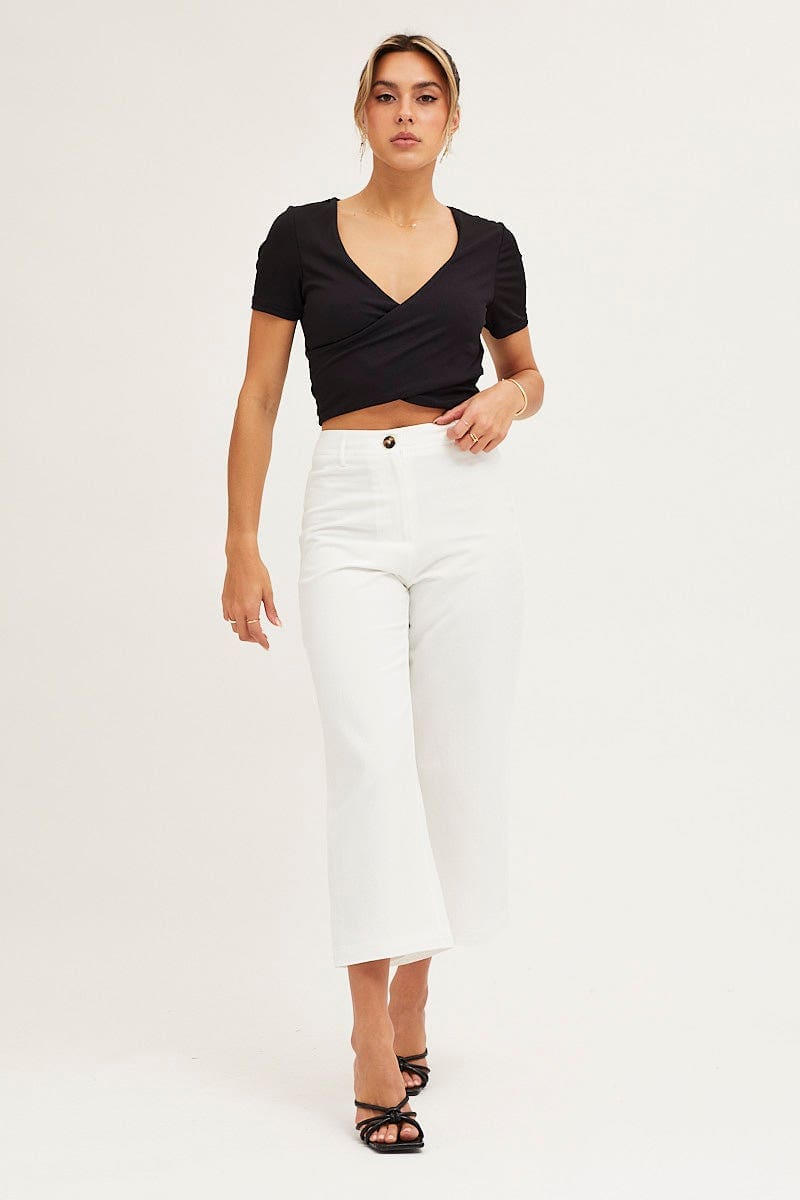 White High Rise Linen Blend Wide Leg Pants