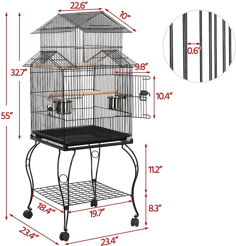 Yaheetech 55-in Triple Roof Rolling Bird Cage， Black