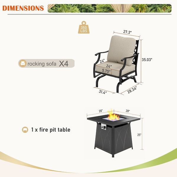 MAISON ARTS 5Piece Patio Conversation Set with 28'' Gas Fire Pit Table