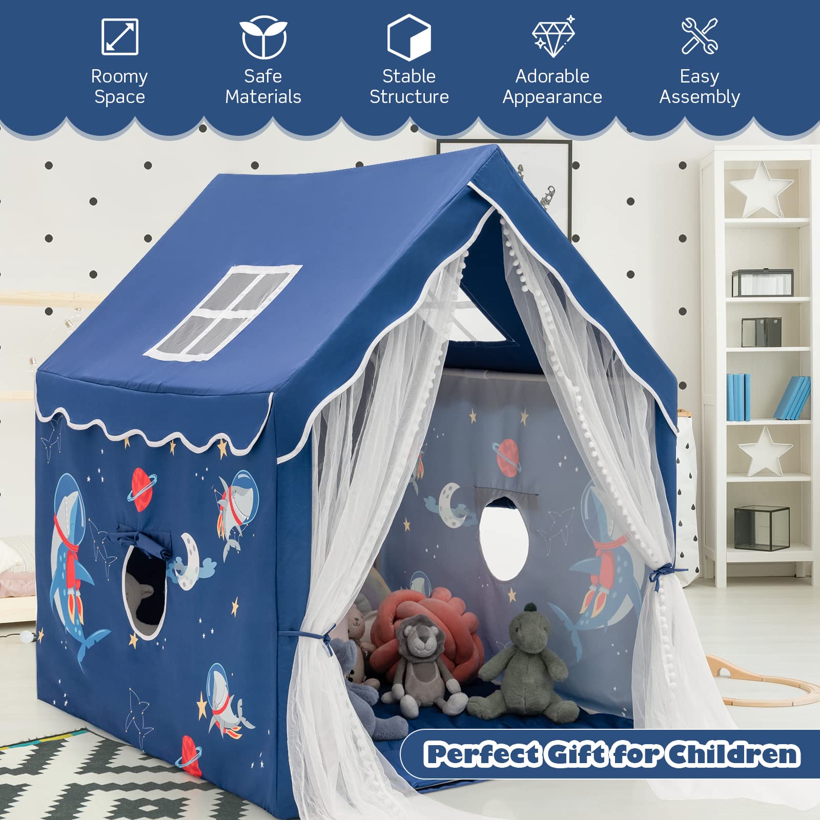 Costzon Kids Tent with Padded Cotton Mat, Large Playhouse for Girls