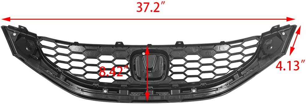 ECOTRIC Front Bumper Grille Black w/Molding for 2013 2014 2015 Honda Civic Sedan Replaces HO1200216 HO1202109 71121TR3A01 71122TR3A01