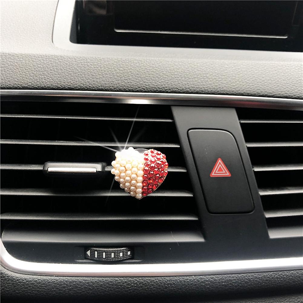 Car Air Vent Clip Charm Heart Shape Bling Crystal Car Fragrance Diffuser Vent Clip Rhinestone Oil Diffuser Vent Clip Car Freshener For Women Ladies Gi