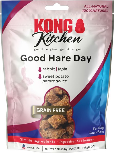 KONG Kitchen Good Hare Day Grain-Free Rabbit Chewy Dog Treats， 5-oz box