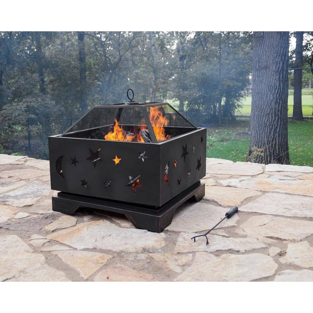 Pleasant Hearth Stargazer Deep Bowl 26 in. x 26 in. Square Steel Wood Fire Pit in Rubbed Bronze OFW314S