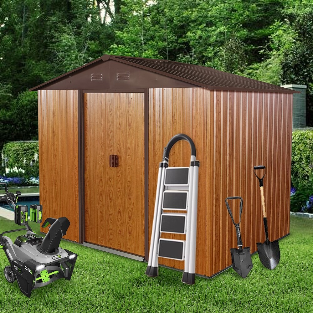 8ft x 6ft Outdoor Metal Storage Shed with Floor Base Vents for Garden Coffee