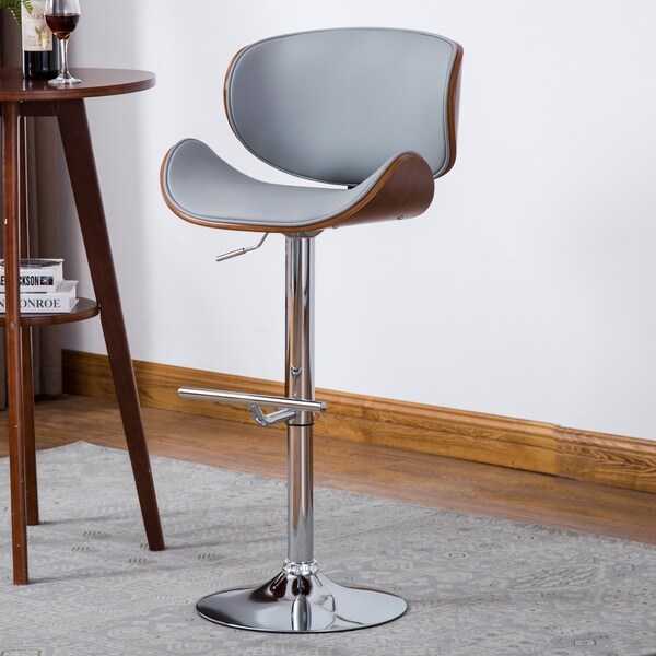 Modern Swivel Walnut Bentwood Adjustable Height Bar Stool