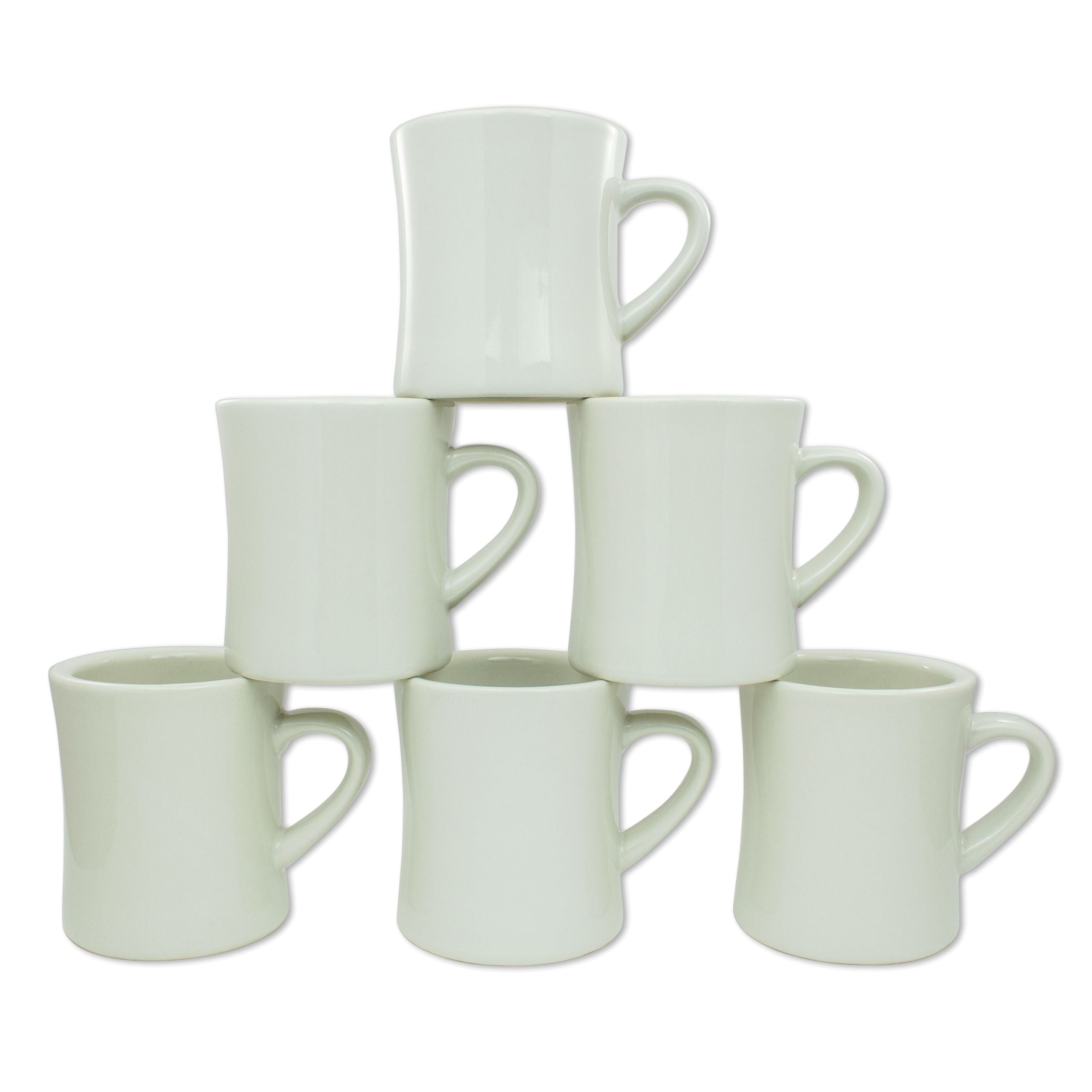 Coletti Diner Coffee Cups Set of 6， Ceramic White Mugs for Retro Kitchen