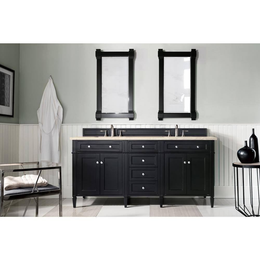 James Martin Vanities Brittany 72 in. W x 23.5 in. D x 34 in. H Bath Vanity in Black Onyx with Eternal Marfil Quartz Top 650-V72-BKO-3EMR