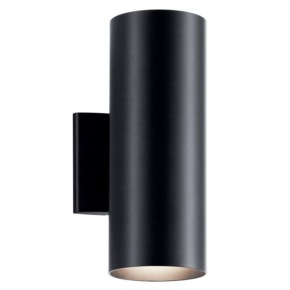 KICHLER Independence 12 in. 2-Light Black Outdoor Hardwired Wall Cylinder Sconce with No Bulbs Included (1-Pack) 9244BK