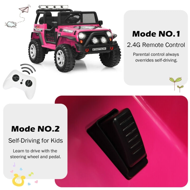 Kids Ride on Jeep Car 12V Battery Powered Electric Riding Toy Truck with Remote Control, Lights & Music