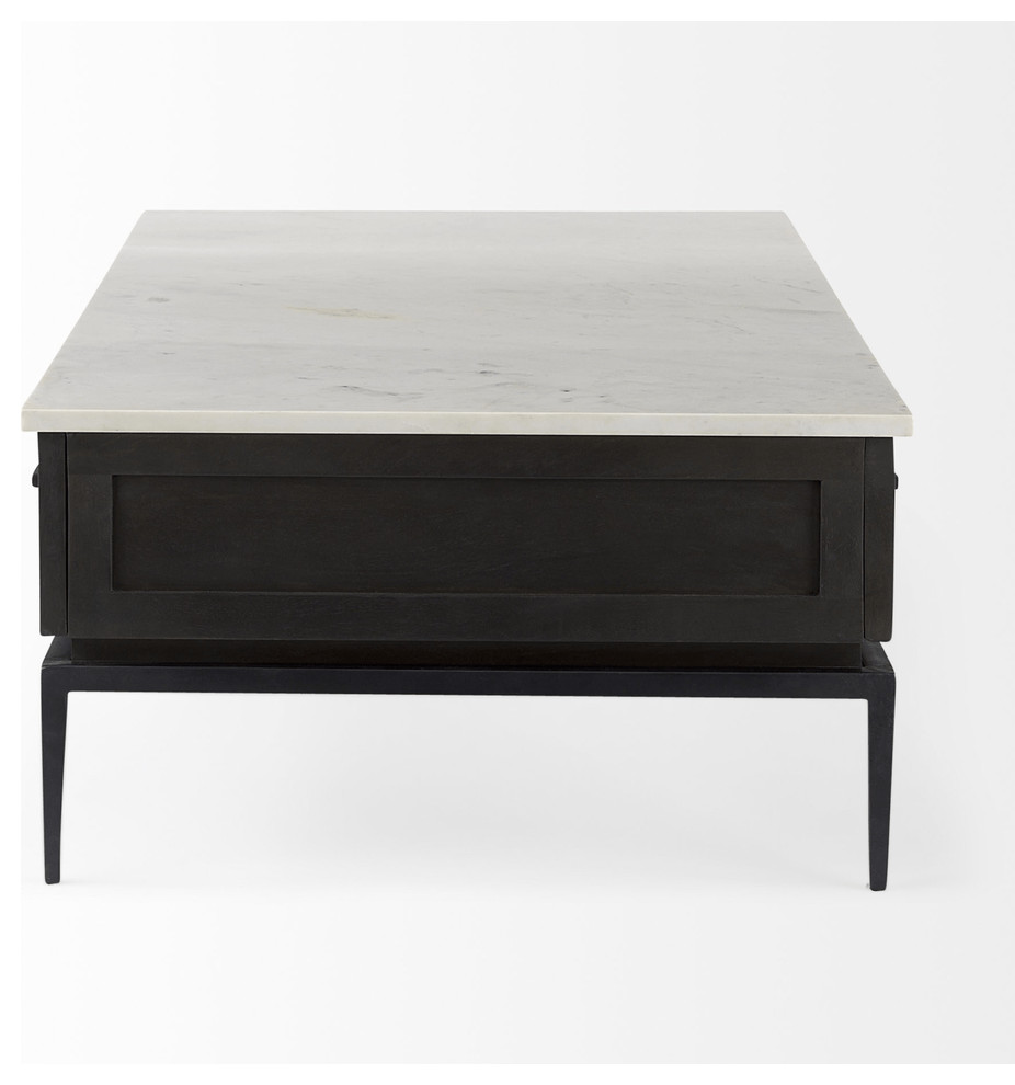 Dark Brown Wood And Marble Coffee Table   Coffee Tables   by HomeRoots  Houzz