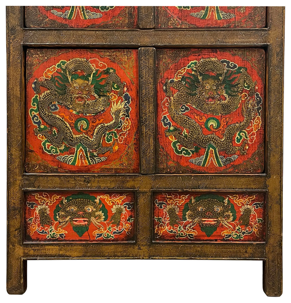 Consigned Antique Tibetan Hand Painted Dragon Tall Cabinet   Asian   Accent Chests And Cabinets   by Golden Treasures Antiques and Collectibles Inc  Houzz