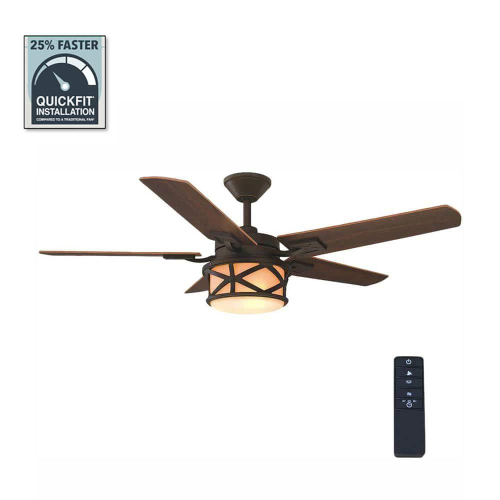 Home Decorators Collection Copley 52 in IndoorOutdoor LED Oil Rubbed Bronze Ceiling Fan with Light Kit Downrod Remote and Reversible Blades