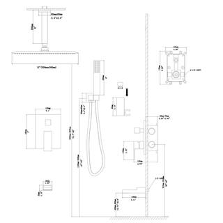 Magic Home Single-Handle 1-Spray 12 in. Ceiling Mounted Shower Head with Tub and Shower Faucet in Brushed Nickel (Valve Included) SL-16015Z-SS