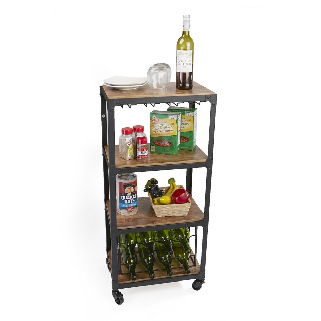 Mind Reader Rolling 4 tier Bar Cart With Wine Rack And Wine Glasses Storage