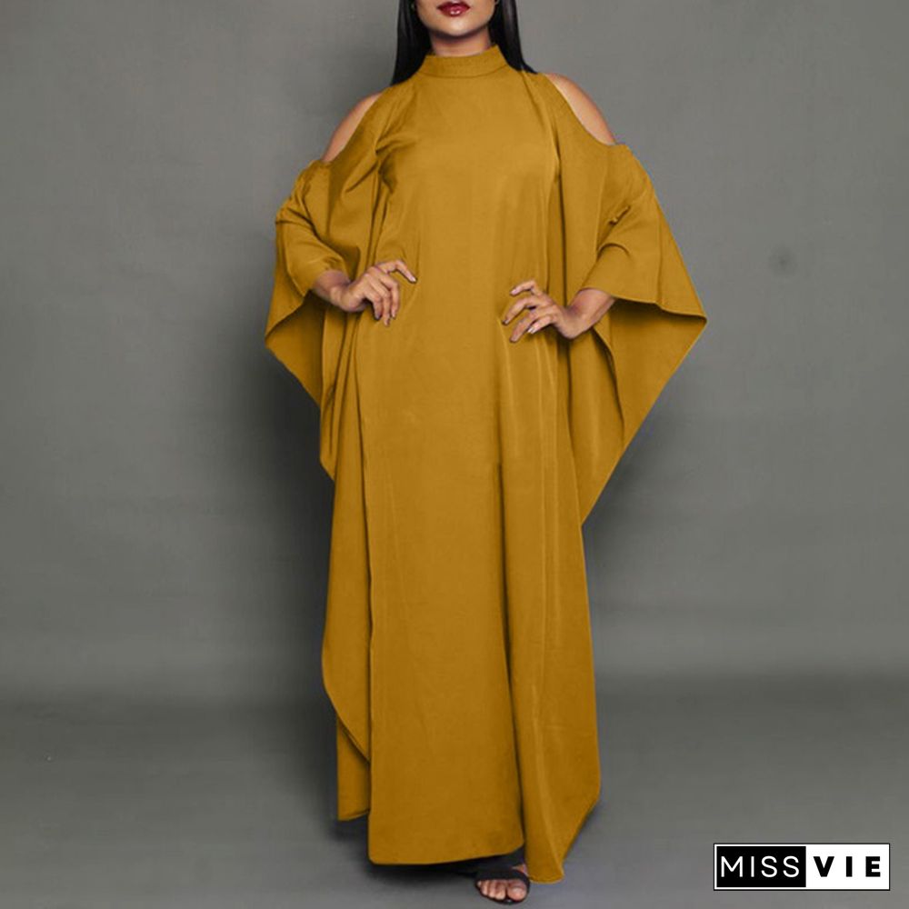 Spring Autumn Women Cold Off Shoulder Long Dress Batwing Long Sleeve Party Elegant Casual Loose Maxi Dresses Plus Size