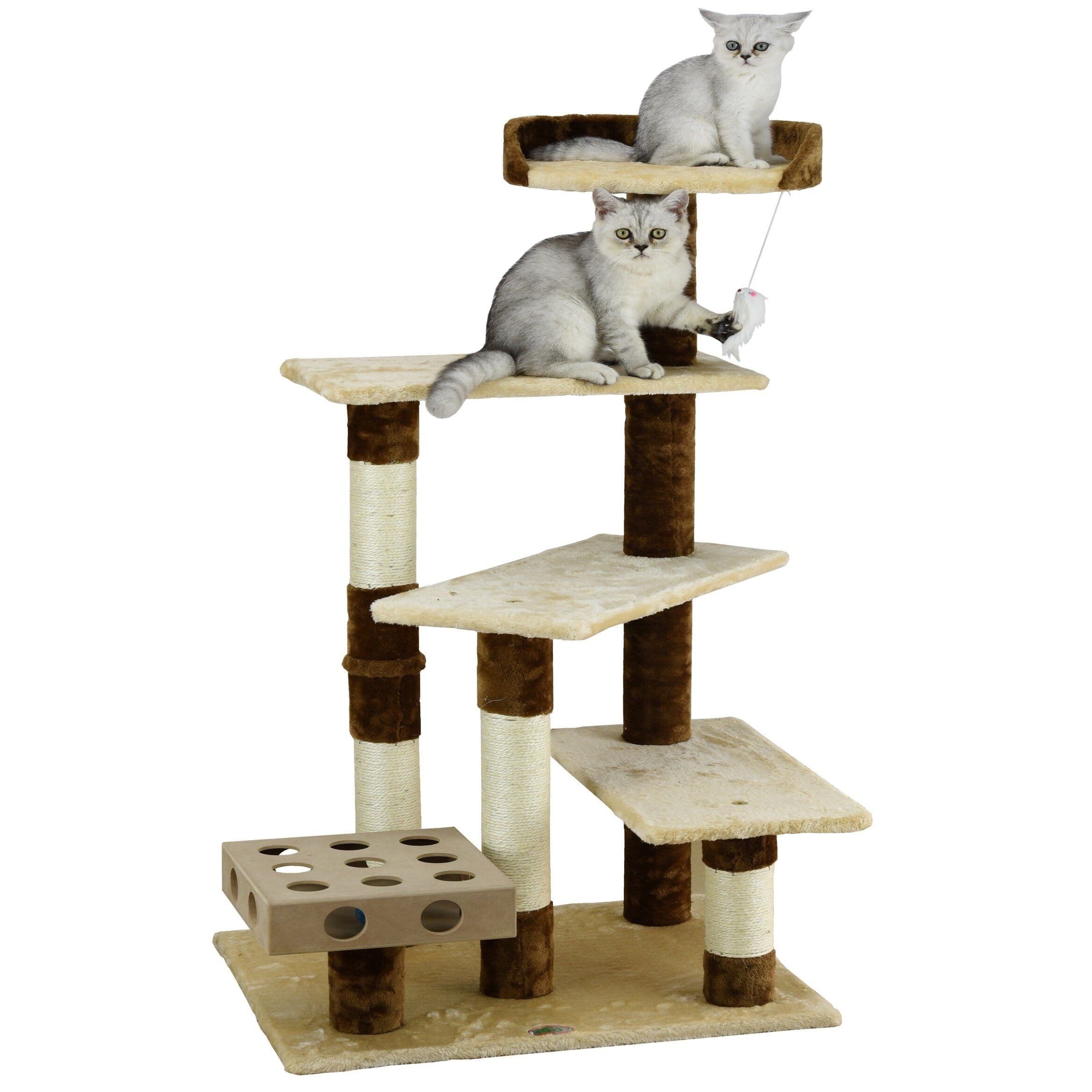 Go Pet Club 45-in Cat Tree and Condo Scratching Post Tower， Beige