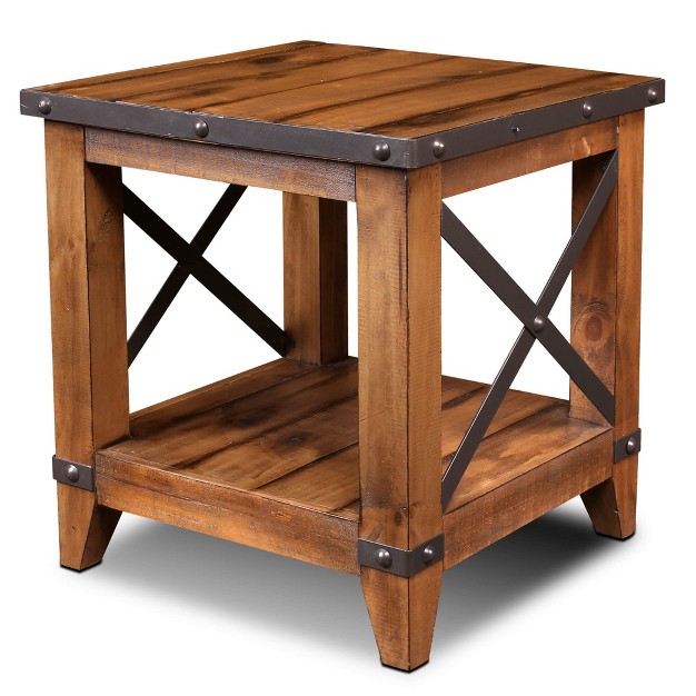 Besthom Rustic City 23 5 In Rustic Natural Oak Square Solid Wood End Table