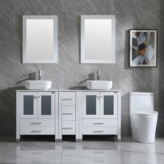 walsport 60 in. W x 21.5 in. D x 61 in. H Double Sinks Bath Vanity in White with Ceramic Top and Mirror 2*USBR4578USBR45792*USBR4361