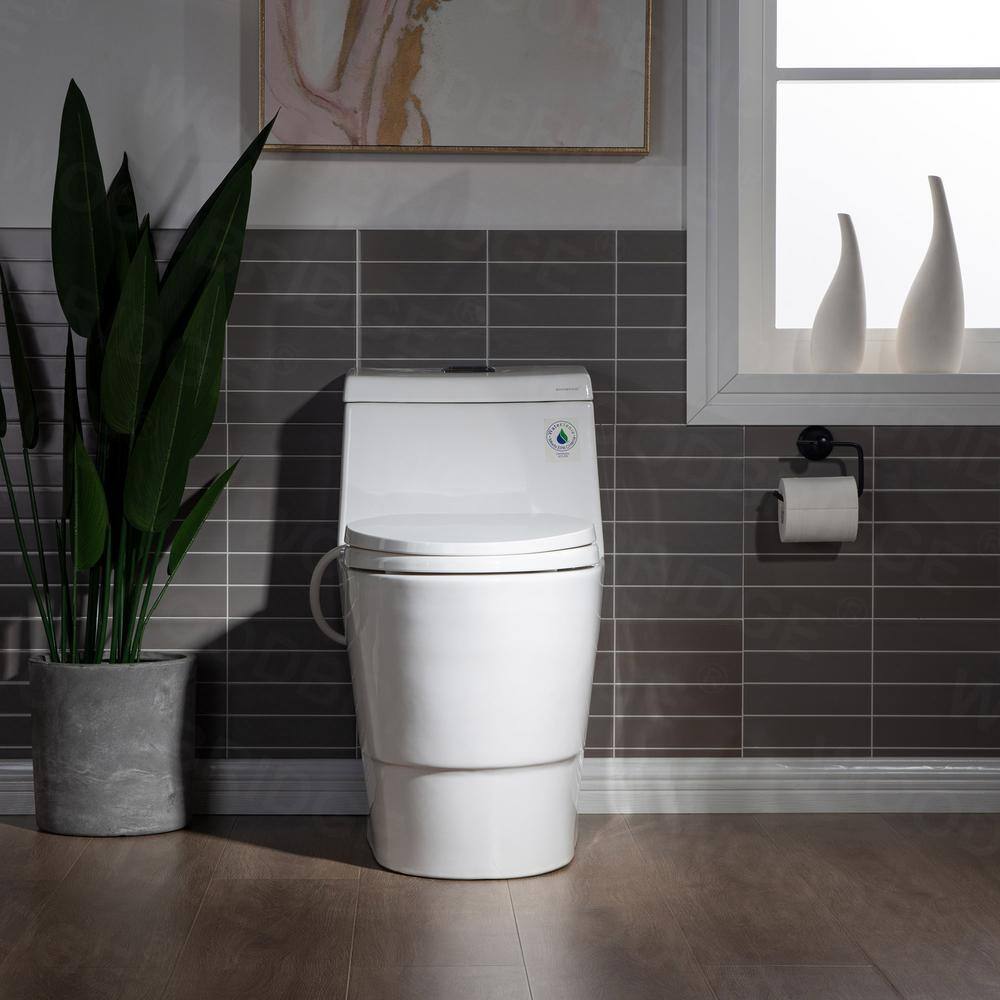 WOODBRIDGE Marsala II One Piece 1.1GPF1.6 GPF Dual Flush Elongated Toilet with Non-Electric Toilet Seat Included in White HT0042