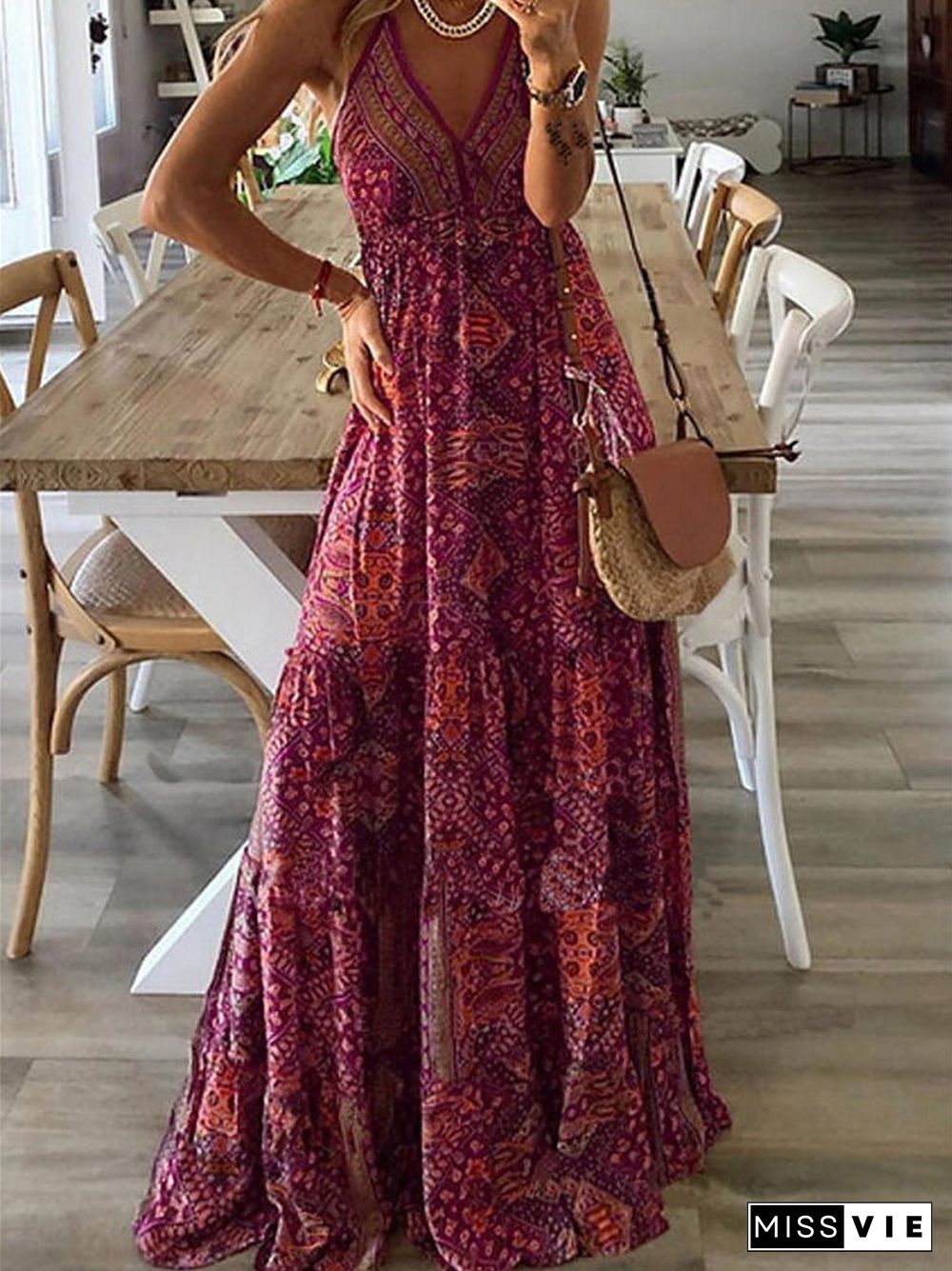 Women'S Dresses Bohemian Print Sling Sleeveless Dress