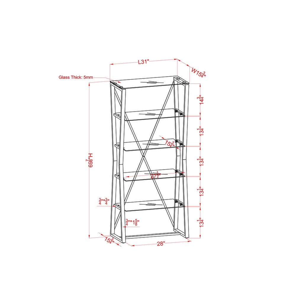 Morfell Contemporary Chrome Glass Shelf Bookcase by Furniture of America