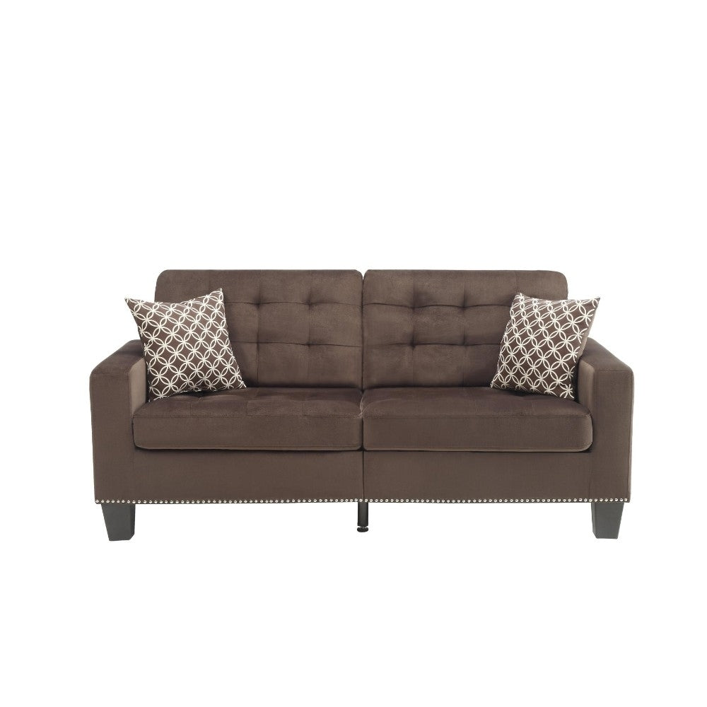 72 Inch Modern Sofa, Tufted Design Cushions, Brown Fabric- Saltoro Sherpi