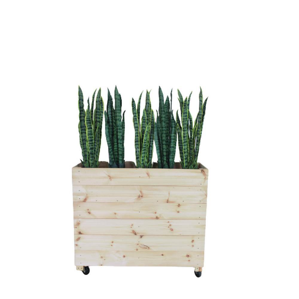 Ejoy 44 in. x 12 in. x 36 in. Solid Wood Mobile Planter Barrier in Unfinished Wood Color SolidWoodPlanter_44x36x12