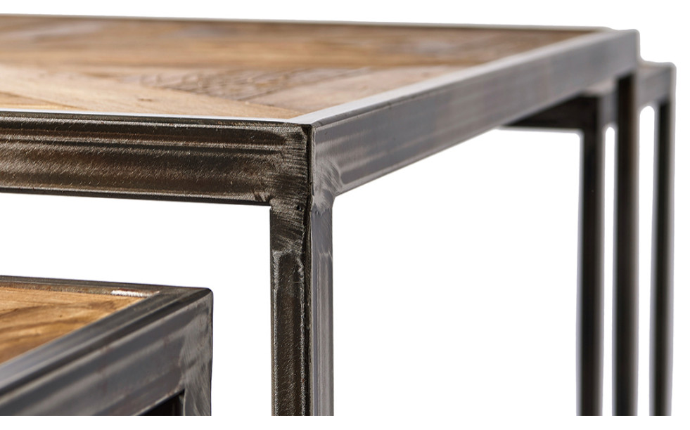 Oak Wood Coffee Table Set (3)  Rivi√®ra Maison Le Bar   Industrial   Coffee Table Sets   by Oroa   Distinctive Furniture  Houzz